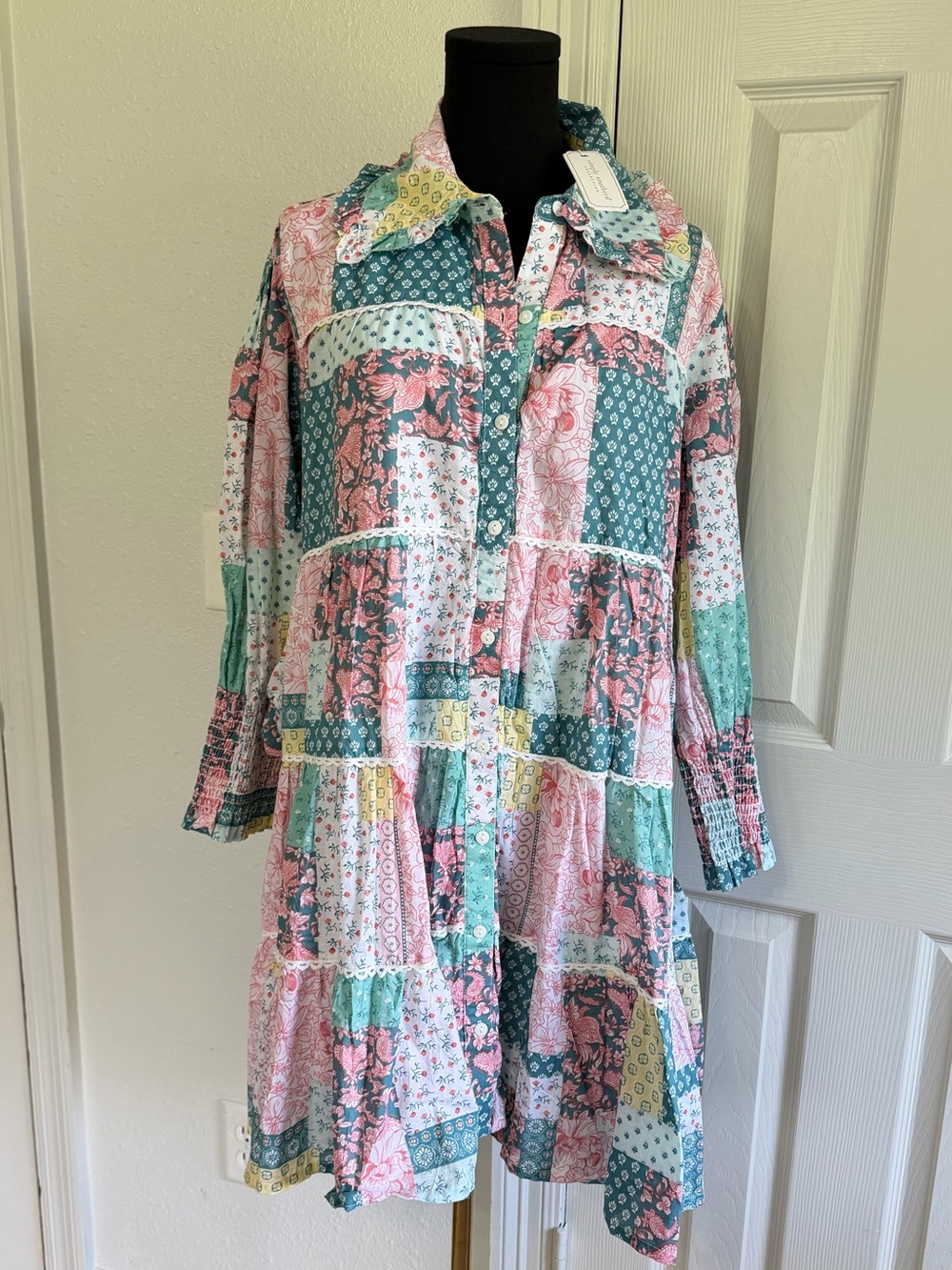 Simply Southern Patchwork Tiered Dress NWT M 100% Cotton Hannah Harper inspo